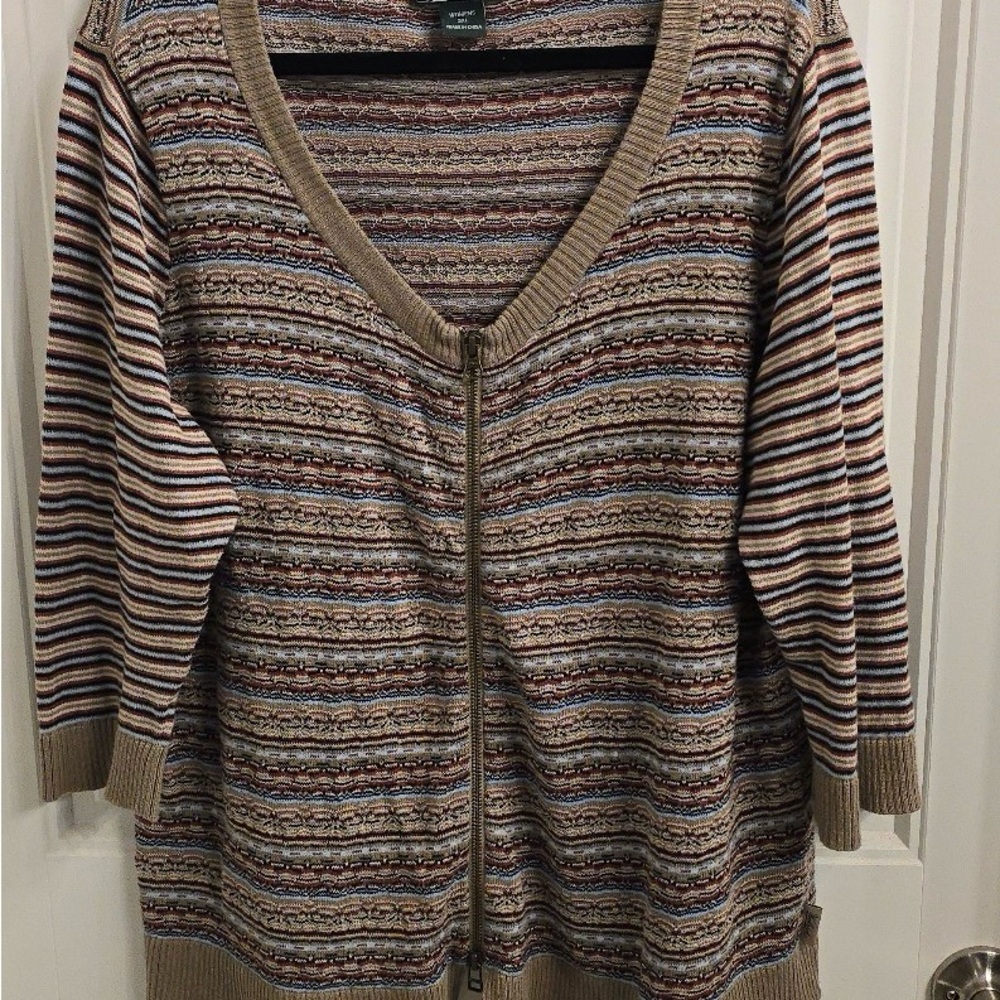 Woolrich Women’s 2XL Striped Zip-Up Cotton Cardigan – Multicolor – Like New